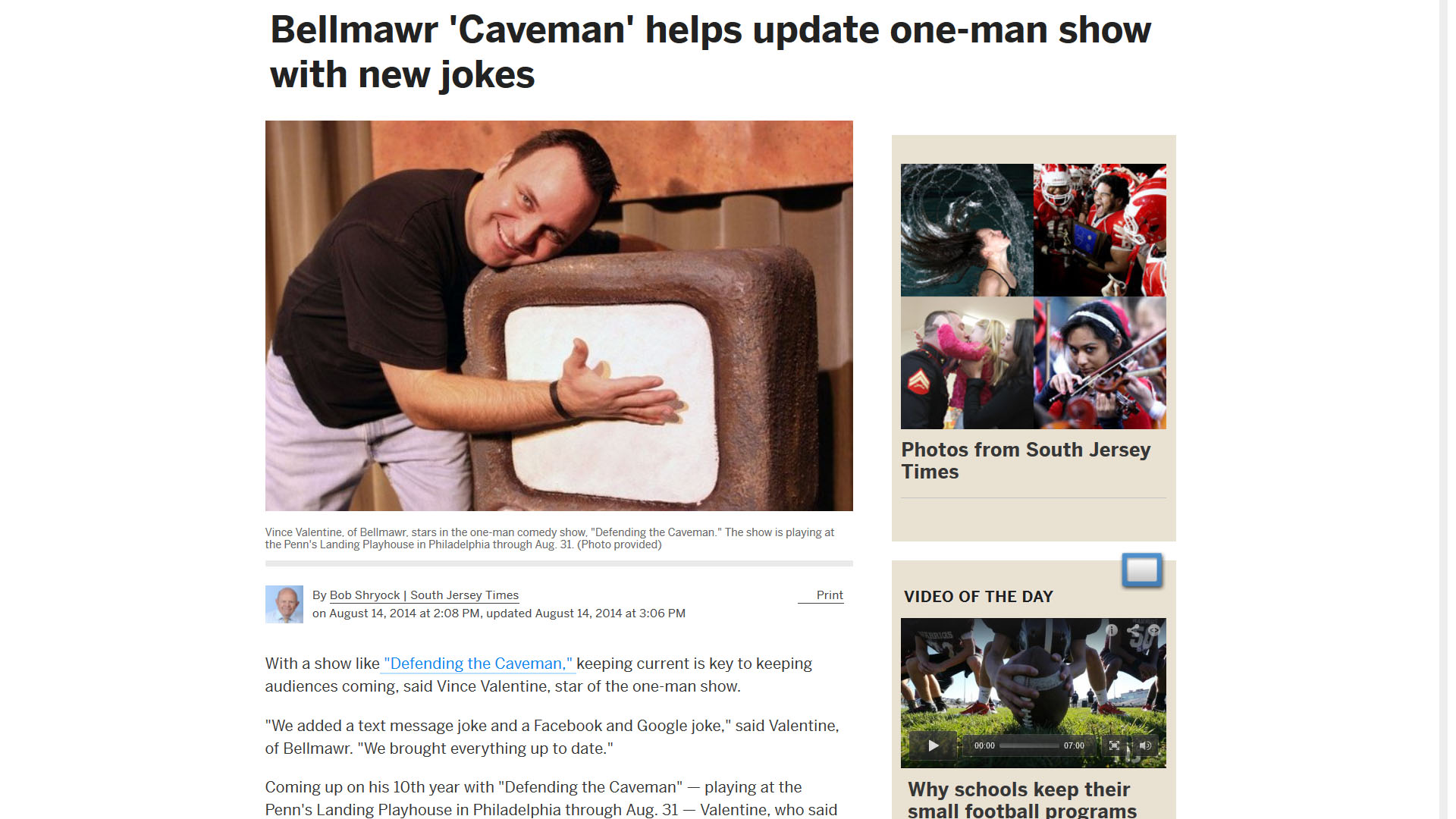 Bellmawr 'Caveman' helps update one-man show with new jokes